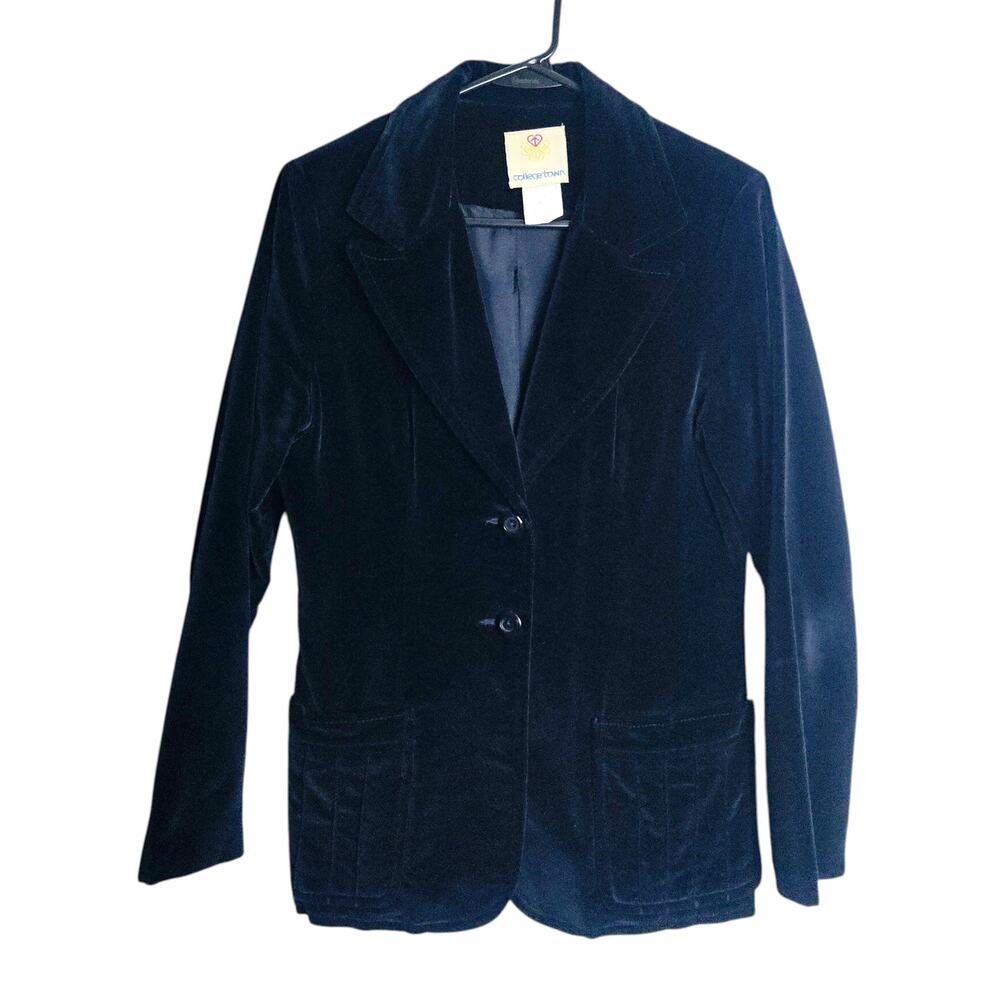 Vtg 80s College Town Black Velvet Blazer S/M Gothic Dark Academia Union Made